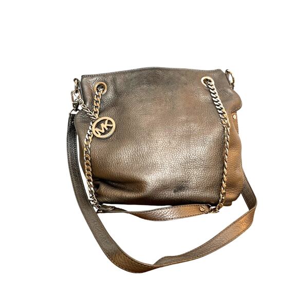 Michael Michael Kors Silver Pebbled Leather Shoulder Crossbody Bag w/ Dustbag - Picture 1 of 13